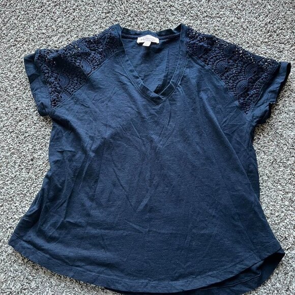 Philosophy Tops - Philosophy Blouse Womens 1X Navy Blue Lace Shoulder Whimsigoth Casual Top